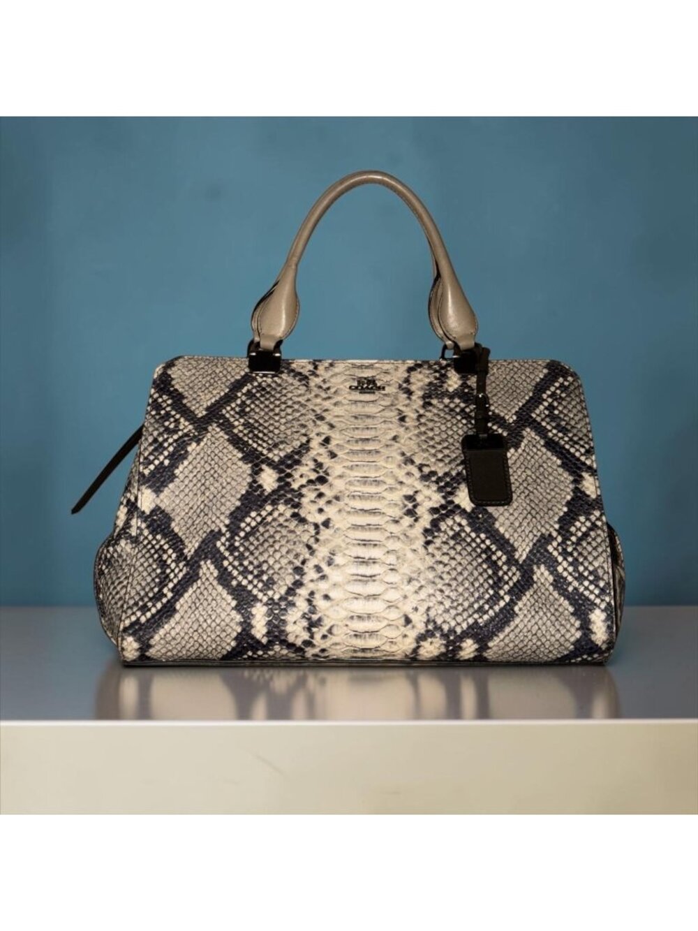 Coach Madison Lex Carryall 32368 Gray Beige Python Embossed Leather Satchel 2014